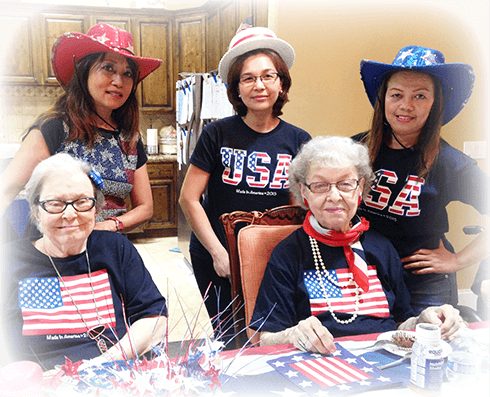 Just one of the many senior assisted living activities, a 4th of July party at Eden Adult Care Faciltiy, with locations in Mesa and Gilbert Arizona.