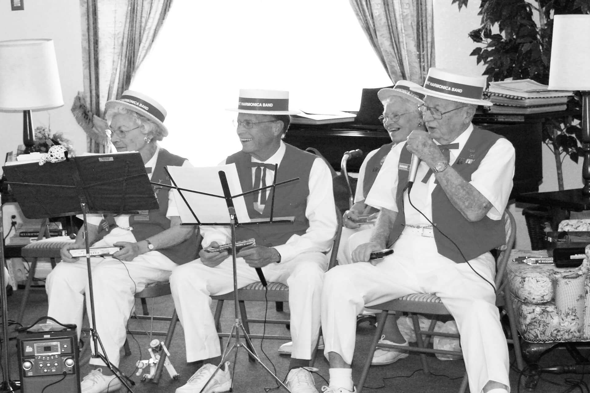 Barbershop singers and other entertainment perform at Eden Adult Care Facility, senior assisted living community homes, located in the Phoenix Arizona east valley area.